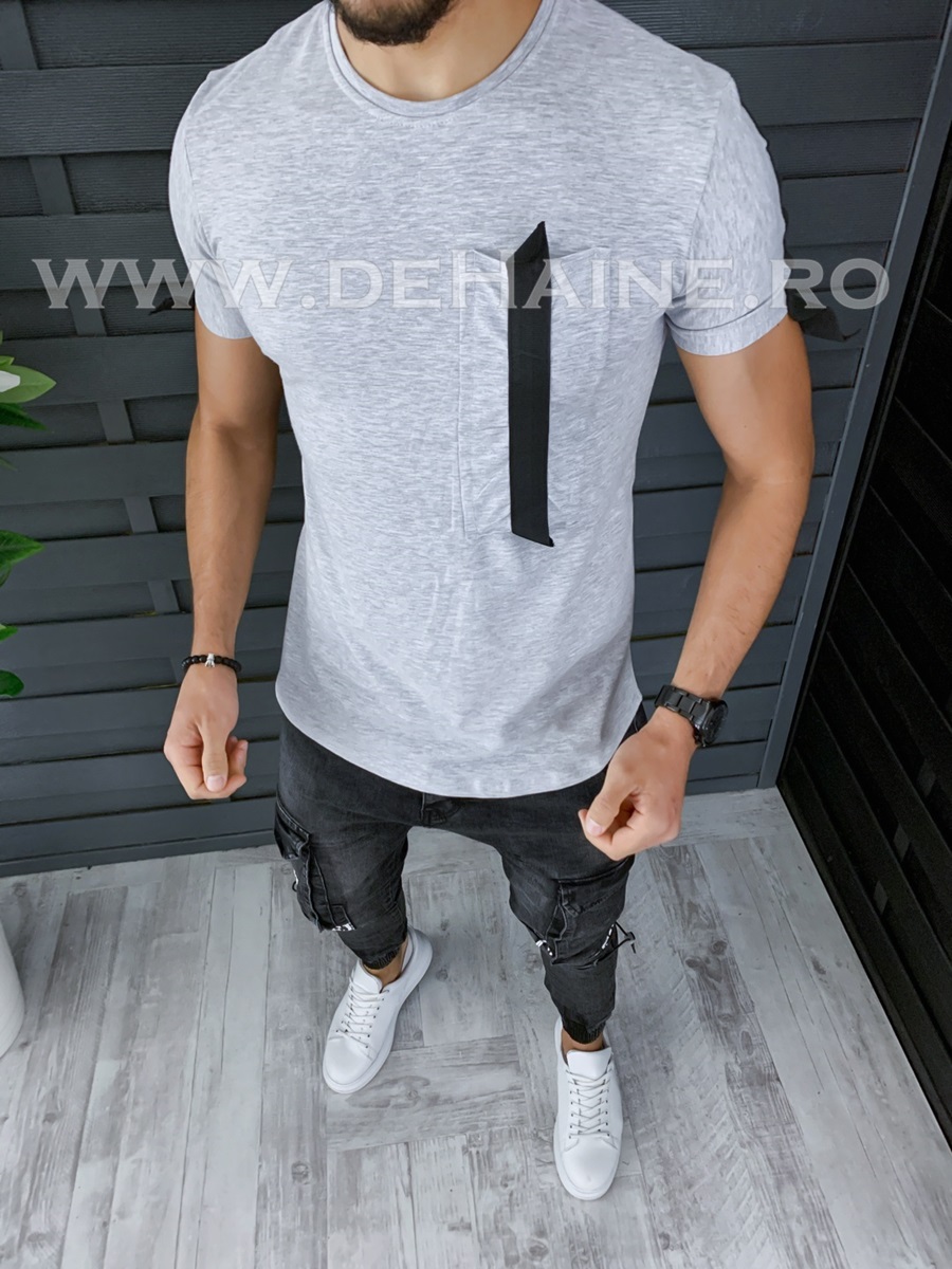 Tricou barbati gri PREMIUM slim fit ZR B1134